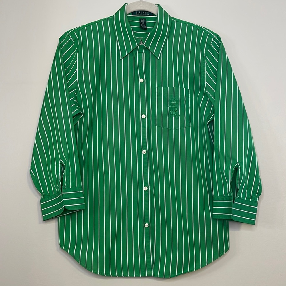 Lauren Ralph Lauren Green Striped Button Down Shirt